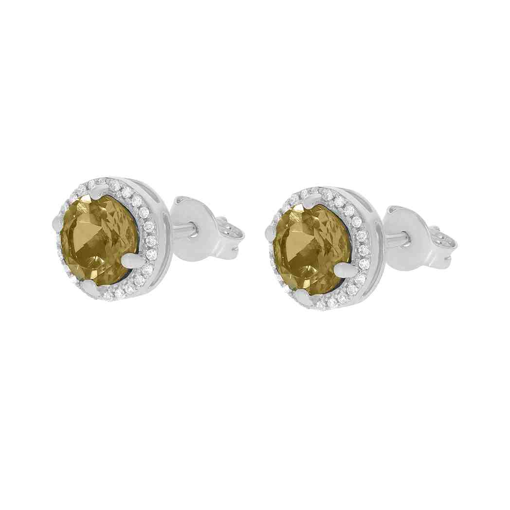 Yellow Topaz and Diamond Halo Stud Earrings PD31343AER YELLOW TOPAZ